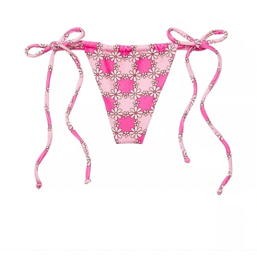 New! Frankie’s bikinis Tia Terry String Bikini Bottom Pink Daisy 24070